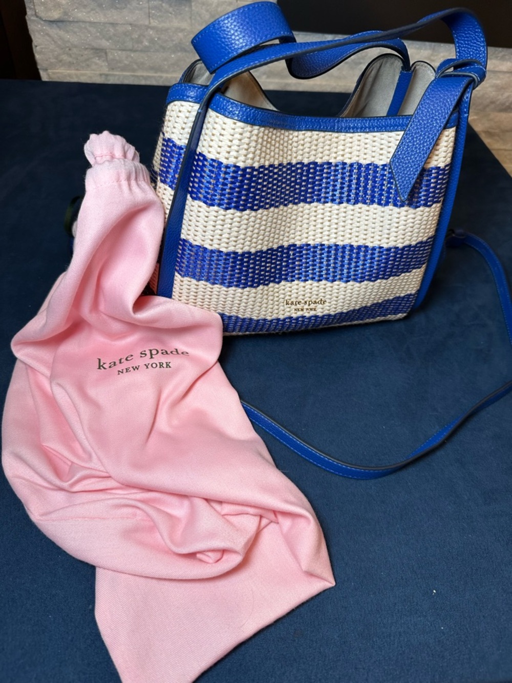 kate spade Blue and White Striped Woven Shoulder Bag - Picture 11 of 11